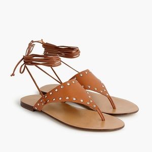NWT J.Crew Ankle-Tie Studded Leather Thong Sandal
